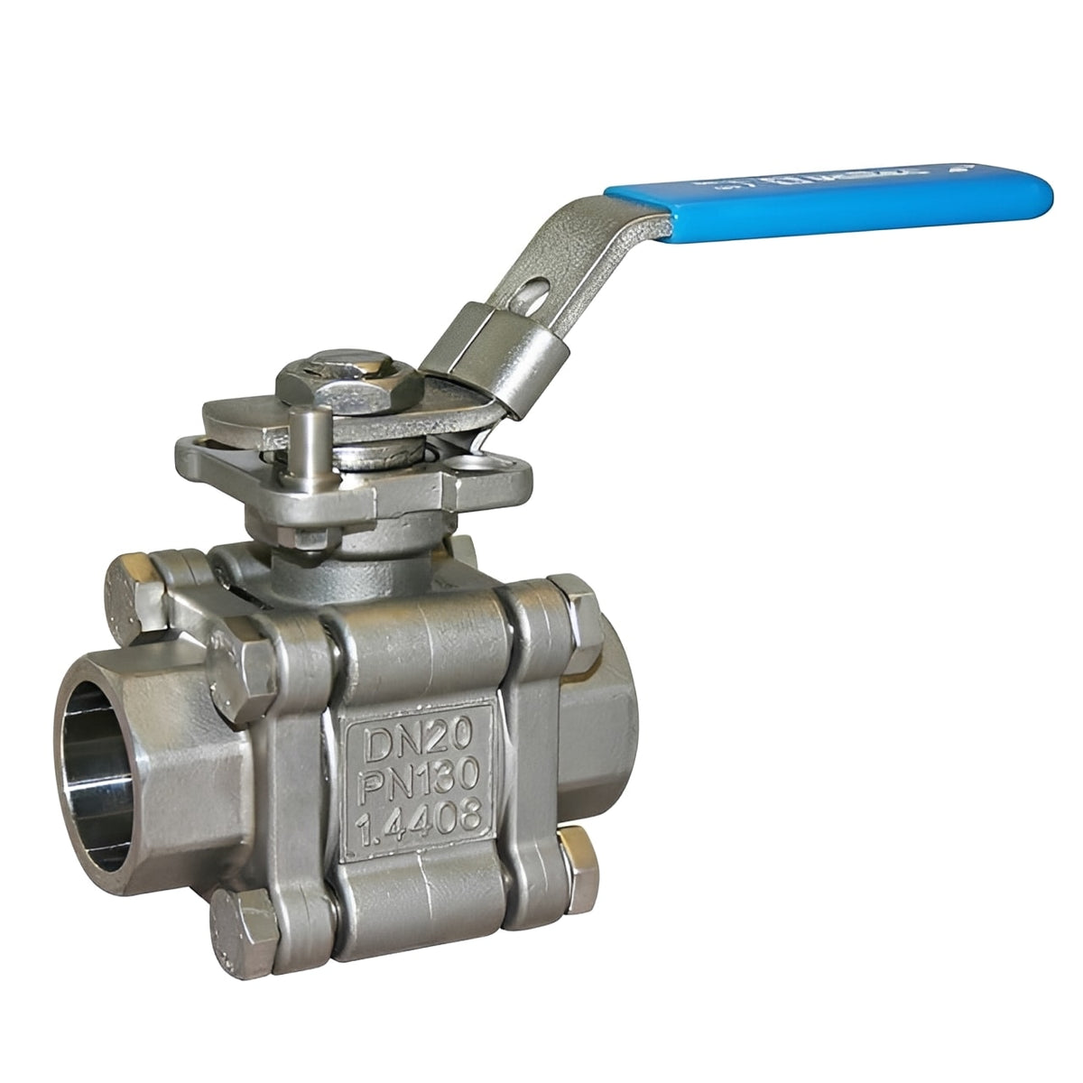316 Stainless Steel Ball Valve - Screwed BSPP ISO 5211 Top with blue handle and two-piece construction.