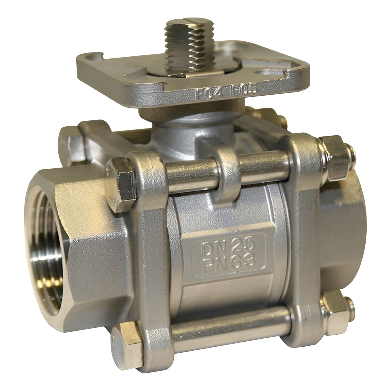 316 Stainless Steel 3-Piece Ball Valve ISO 5211 Top PN63 with durable construction and integrated actuator mounting.
