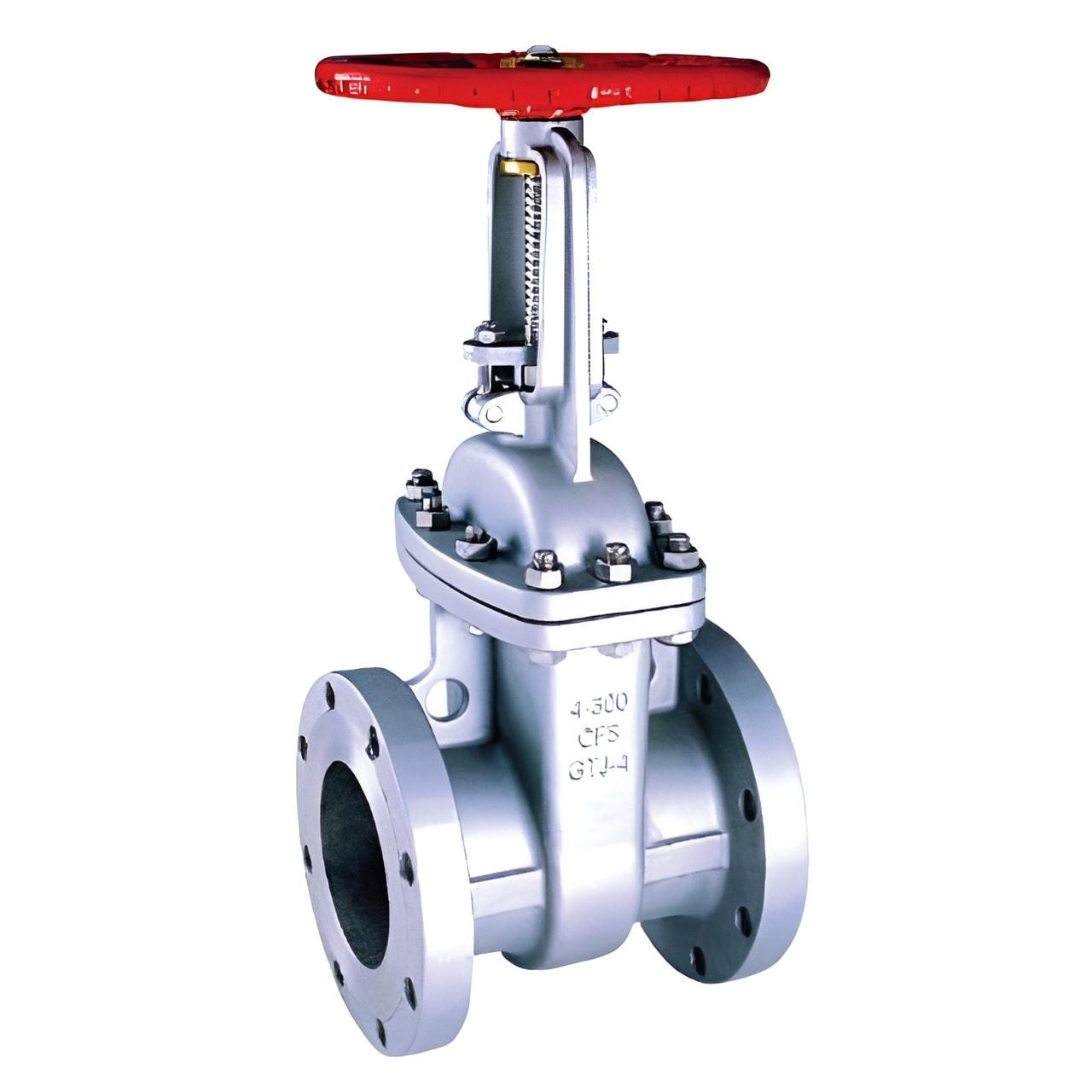 Stainless Steel Gate Valve - Flanged ANSI 150 AISI 316 with red handwheel, designed for high-performance fluid control.