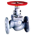 Stainless Steel Globe Valve - PN16 Flanged Handwheel Control showcasing a red handwheel and flanged design for flow control.