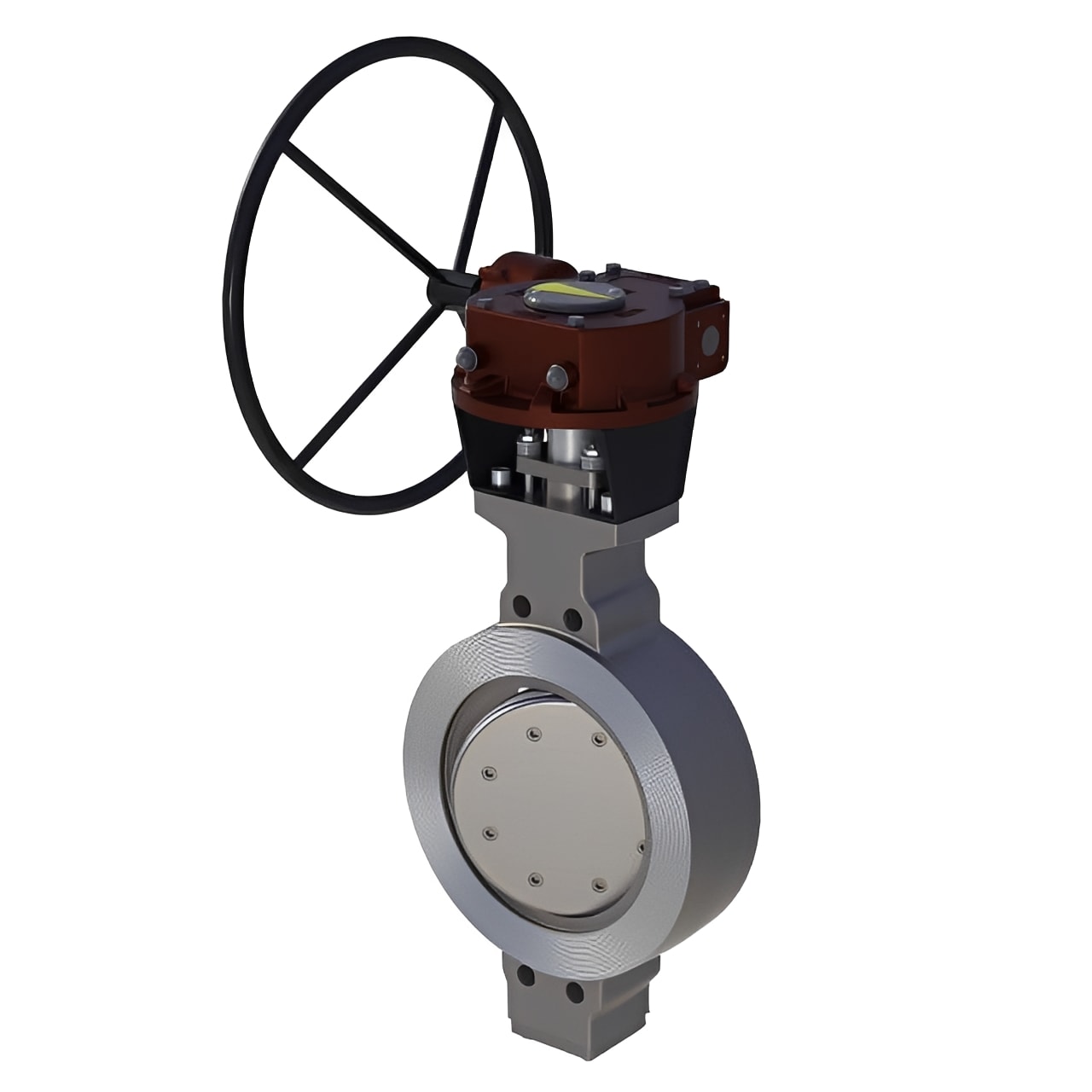Stainless Steel Wafer Butterfly Valve - RPTFE Seat PN25 with operating handle for flow control applications.