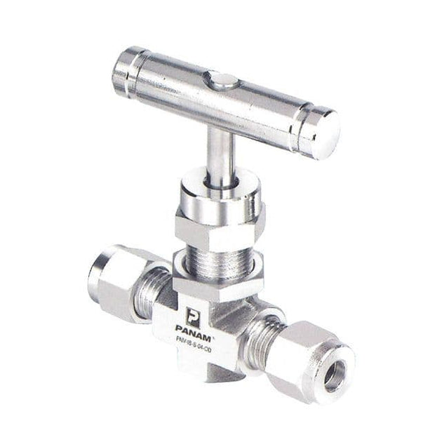 Stainless Steel Needle Valve Imperial Compression 6000psi for precise flow regulation in industrial systems.