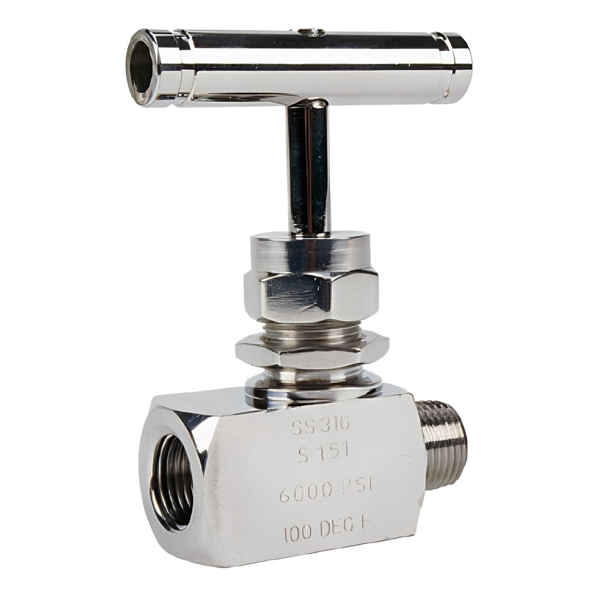 Stainless Steel Needle Valve BSPP Male x Female - 6,000 psi showing detailed design and durable features.