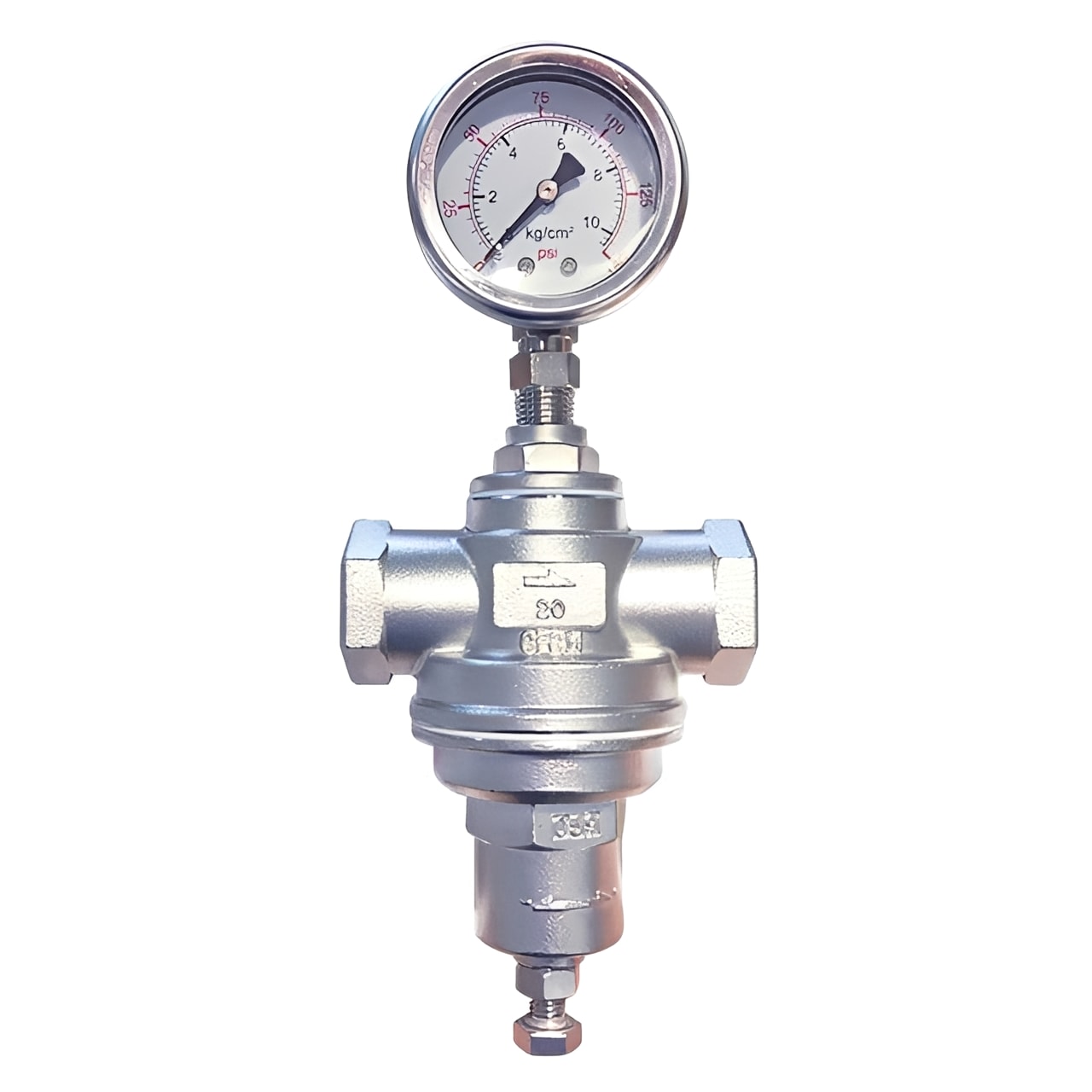 Stainless Steel Pressure Reducing Valve - EPDM Seat WRAS Approved with pressure gauge for precision control.
