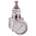 Stainless Steel Relieving Pressure Regulator - BSPP Threaded with pressure gauge for precise pressure control.
