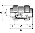 PVC Double Union Air Release Valve - EPDM Seals Plain Ends technical diagram with dimensions labeled.
