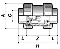 PVC Double Union Air Release Valve - FPM Seals Plain Ends technical drawing and specifications.