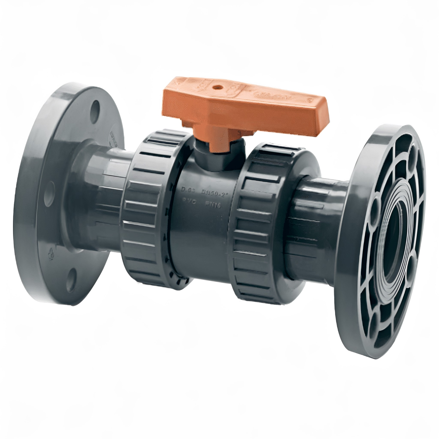 PVC Double Union Flanged Ball Valve NP10/16 EPDM Seals showcasing durable construction and reliable flow control.