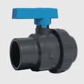PVC Standard Ball Valve - Single Union Plain Ends - PTFE/EPDM with blue handle and plain ends.