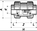PVC Imperial Plain Double Union Foot Valve - EPDM Seals technical drawing with dimensions labeled.