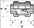 Diagram of PVC Imperial Threaded Double Union Foot Valve - FPM Seals with labeled dimensions.