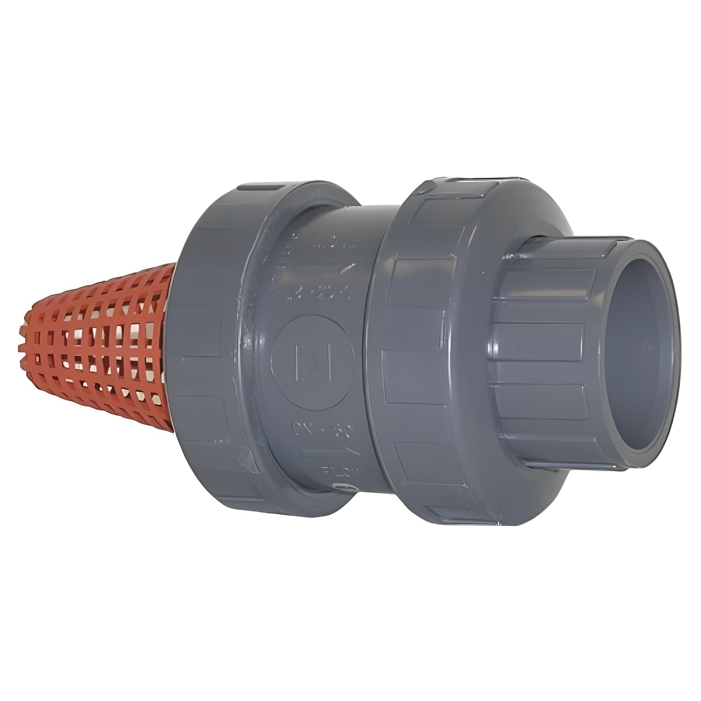 PVC Metric Double Union Spring Foot Valve Strainer EPDM Seal for efficient sediment resistance in pipe systems.