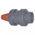 PVC Threaded Double Union Spring Foot Valve Strainer EPDM with red strainer mesh for sediment protection.